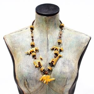 VTG 80's Safari Wood Animal Necklace
